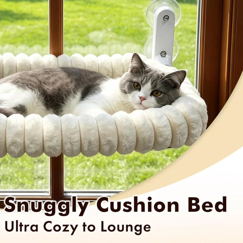 Cat Window Perch Hammock with 4 Strong Suction Cups, Metal Frame & Soft Cushion, Indoor Window Cat Bed for Large Cats