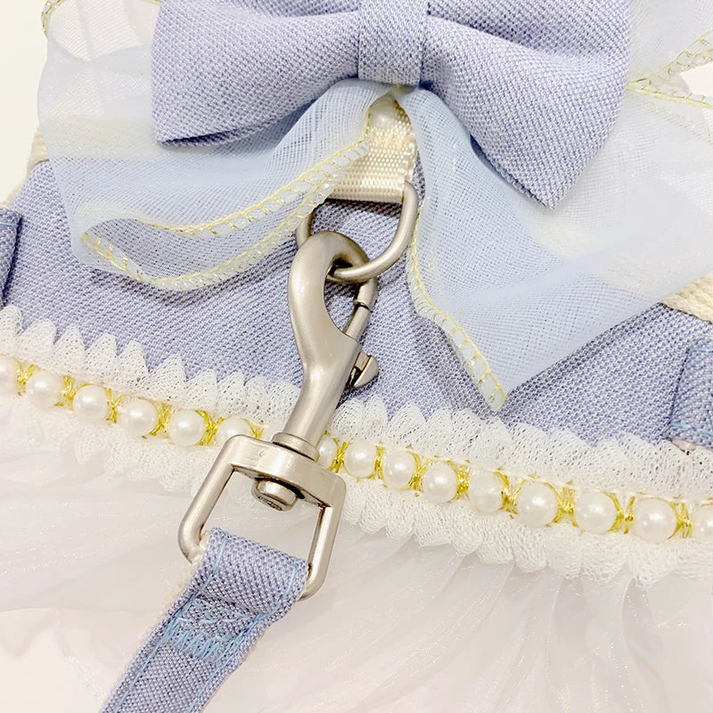 Dog Cat Harness Leash Set Adjustable Lace Bowknot Pet Harnesses Cute Puppy Dog Princess Dress Skirt Walking Lead Chihuahua York