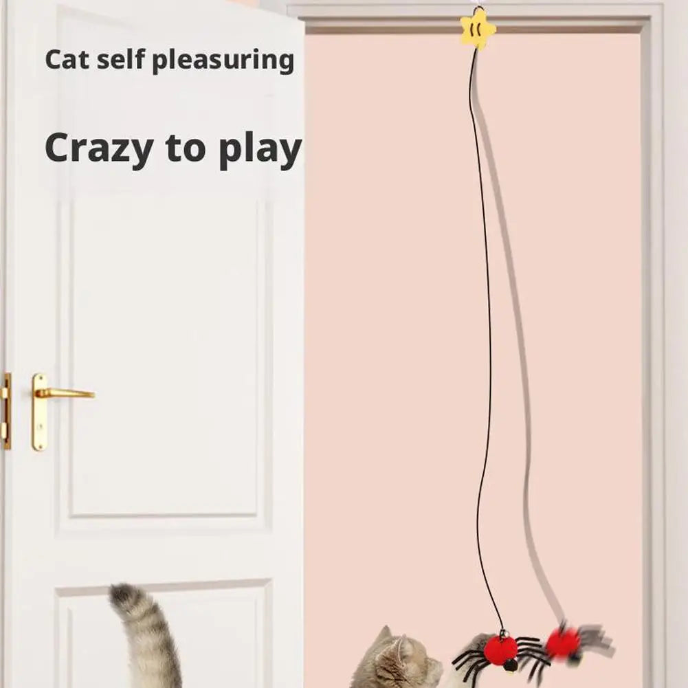Cat Toy Bell Spider Pet Toy Swinging Hanging Door Elastic Rope Feather Playing Stick To Relieve Depression Cat Supplies