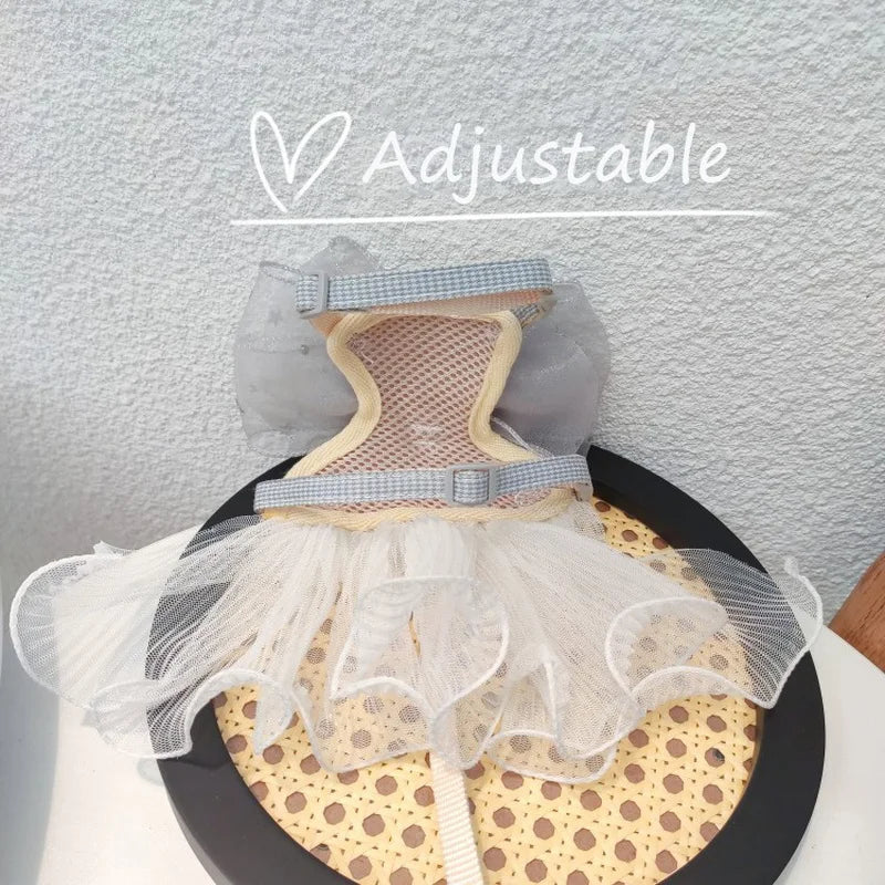 Dog Cat Harness Leash Set Adjustable Lace Bowknot Pet Harnesses Cute Puppy Dog Princess Dress Skirt Walking Lead Chihuahua York