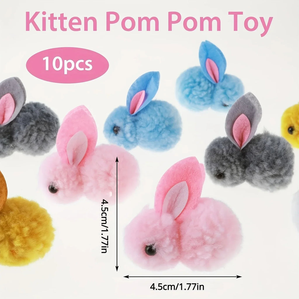 10pcs Color Random Plush Bunny Cat Toys Soft Interactive Cat Toy Rabbit Balls Colourful Soft and Cute Plush Cat Toy Balls