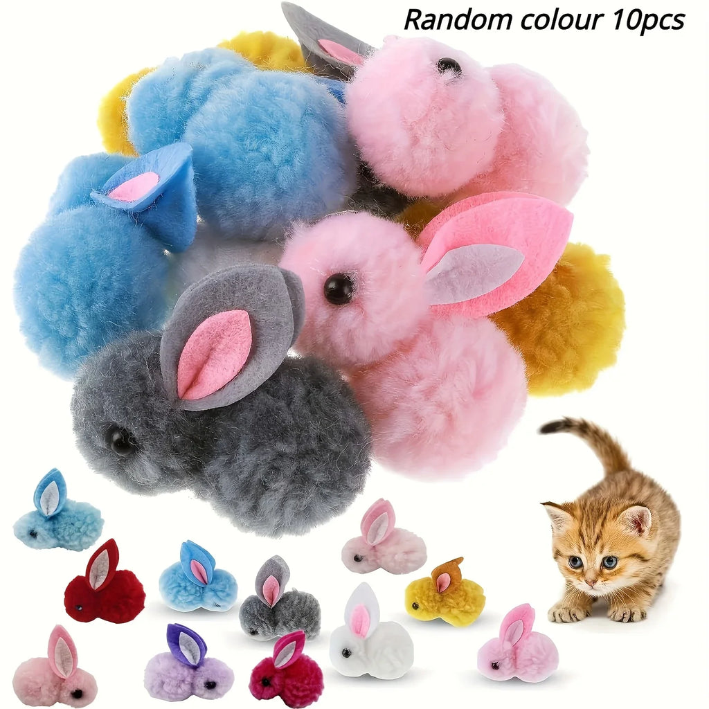 10pcs Color Random Plush Bunny Cat Toys Soft Interactive Cat Toy Rabbit Balls Colourful Soft and Cute Plush Cat Toy Balls