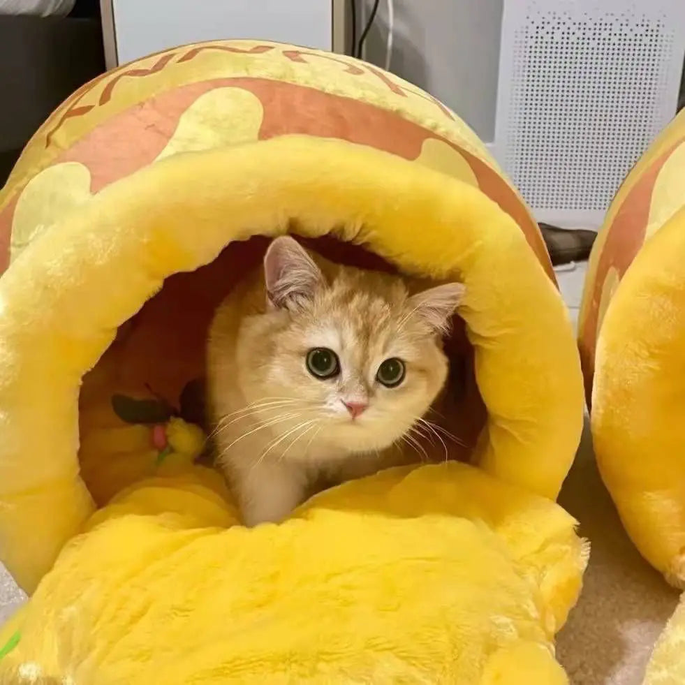 Honey Pot Cat Cave Bed, Soft Rebound Sponge Pet Nest with Removable & Washable Cushion, Cute Cartoon Design for Small Cats Pets