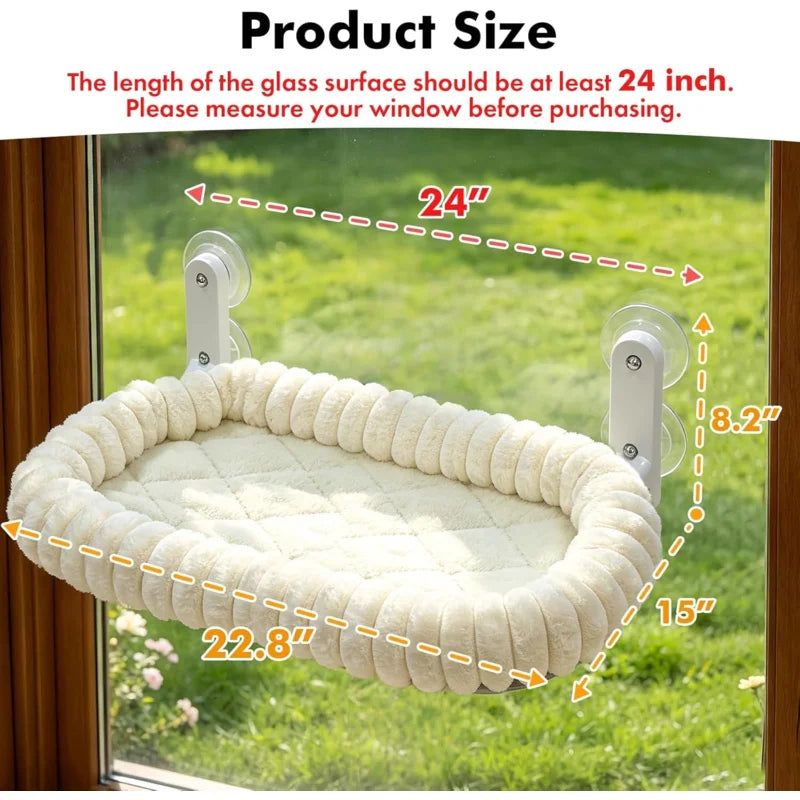 Cat Window Perch Hammock with 4 Strong Suction Cups, Metal Frame & Soft Cushion, Indoor Window Cat Bed for Large Cats