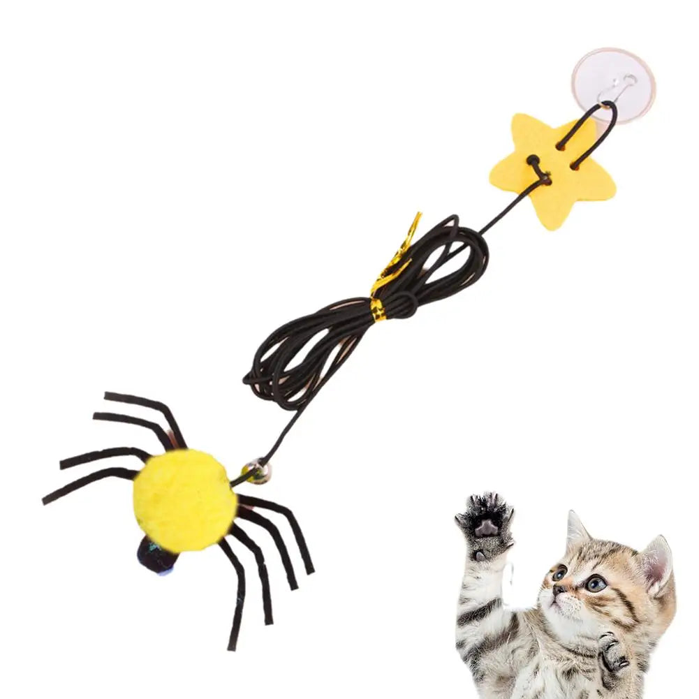 Cat Toy Bell Spider Pet Toy Swinging Hanging Door Elastic Rope Feather Playing Stick To Relieve Depression Cat Supplies