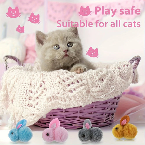 10pcs Color Random Plush Bunny Cat Toys Soft Interactive Cat Toy Rabbit Balls Colourful Soft and Cute Plush Cat Toy Balls