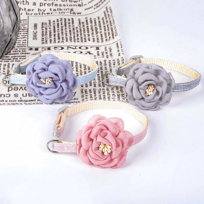 Cat Collar Adjustable Bow Tie Cat Flower Collar Safety Button Tie Necklace Puppy and Cat Gift Pet Accessories Puppy Collar