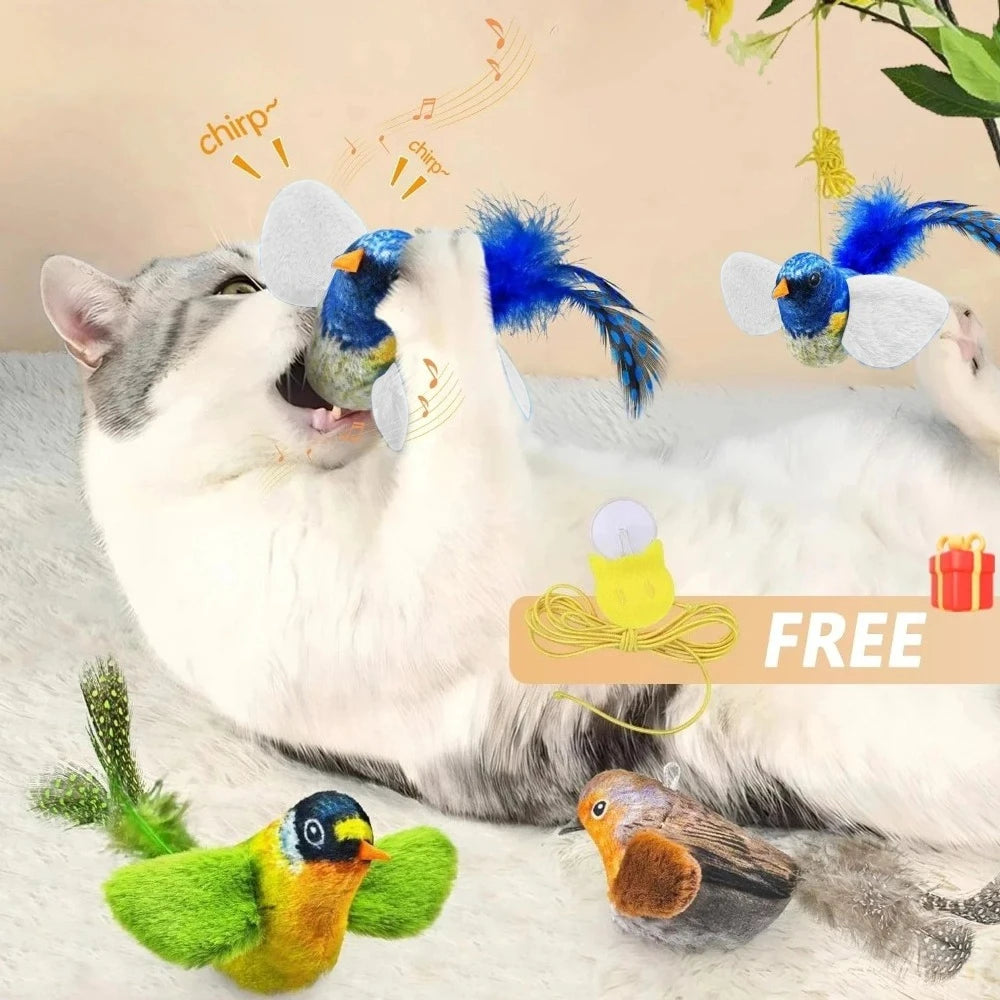 Indoor Interactive Birds Toy for Cat Chasing Teasing Toy Sounding Catnip Cat Teaser Toy Self-hilarity Wall Hanging Birds Cat Toy