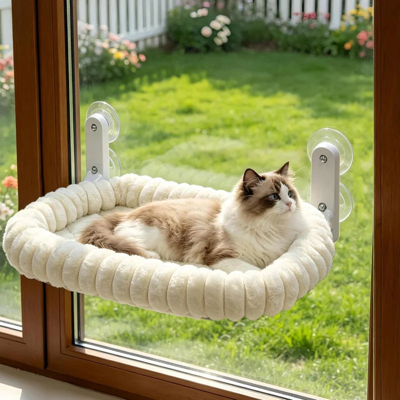 Cat Window Perch Hammock with 4 Strong Suction Cups, Metal Frame & Soft Cushion, Indoor Window Cat Bed for Large Cats