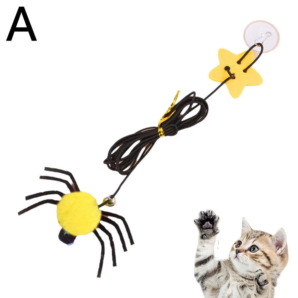 Cat Toy Bell Spider Pet Toy Swinging Hanging Door Elastic Rope Feather Playing Stick To Relieve Depression Cat Supplies