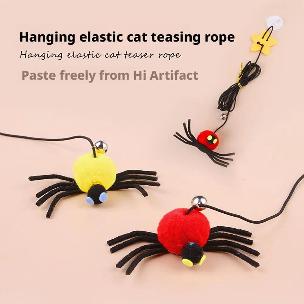 Cat Toy Bell Spider Pet Toy Swinging Hanging Door Elastic Rope Feather Playing Stick To Relieve Depression Cat Supplies