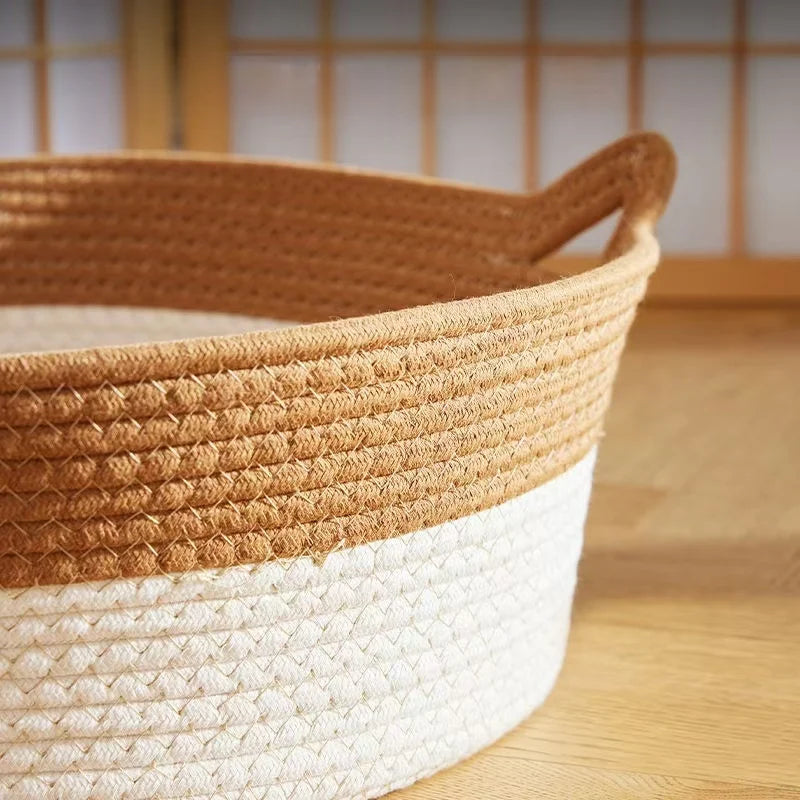 OUZEY All-season Woven Rattan Cat Bed Summer Cooling Kitten Basket With Interactive Toys Cat Scratching Baskets Pet Supplies