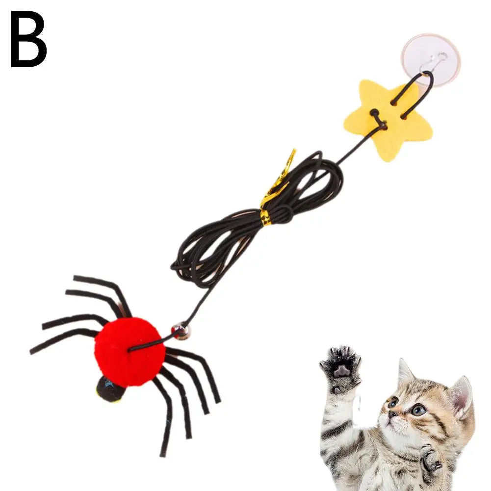 Cat Toy Bell Spider Pet Toy Swinging Hanging Door Elastic Rope Feather Playing Stick To Relieve Depression Cat Supplies