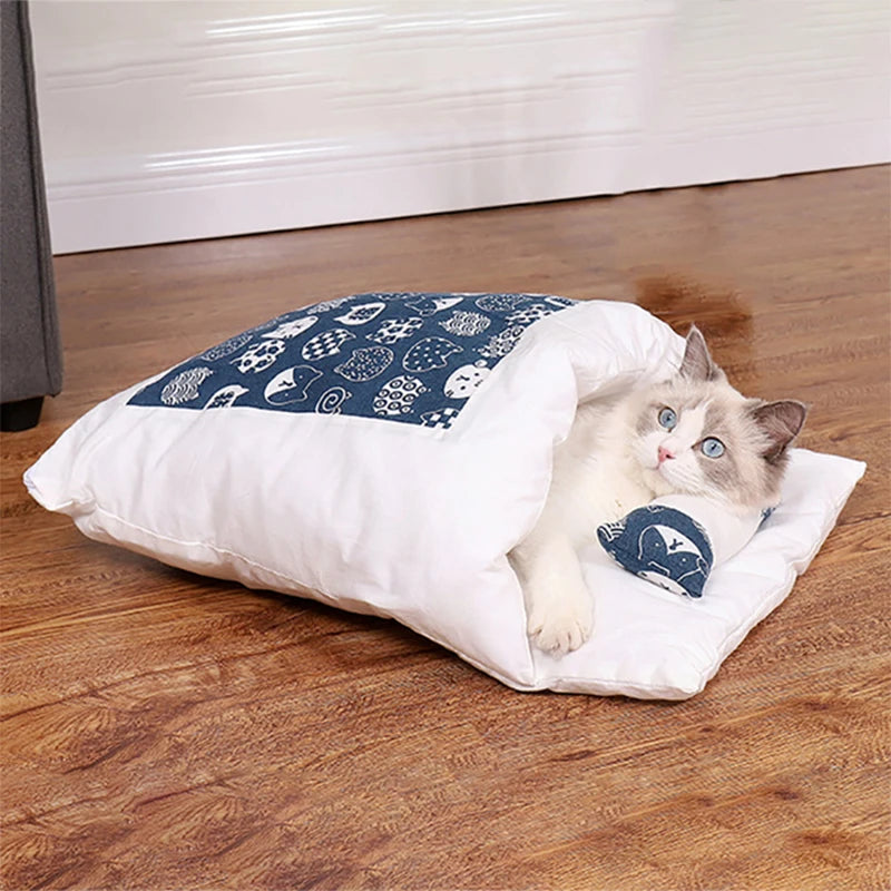 Cat Bed Warm Cat Sleeping Bag With Pillow Cushion Japanese Kitten Nest Removable House Bed for Cats Small Dogs Pet Accessories