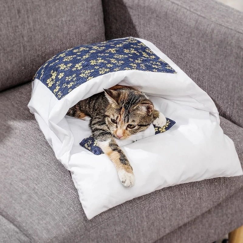Cat Bed Warm Cat Sleeping Bag With Pillow Cushion Japanese Kitten Nest Removable House Bed for Cats Small Dogs Pet Accessories