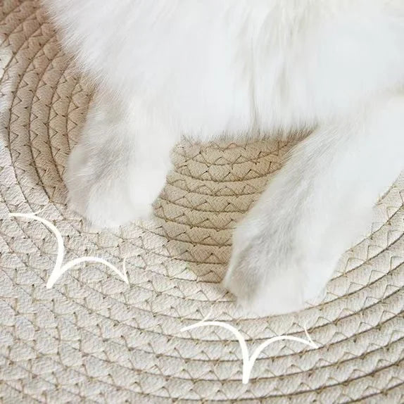 OUZEY All-season Woven Rattan Cat Bed Summer Cooling Kitten Basket With Interactive Toys Cat Scratching Baskets Pet Supplies
