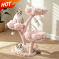 105cm Tall Pink Flower Cat Tree Tower with Scratching Post Wood Branch Cat Cushioned Bed Hanging Ball Toy Cat Scratching Post