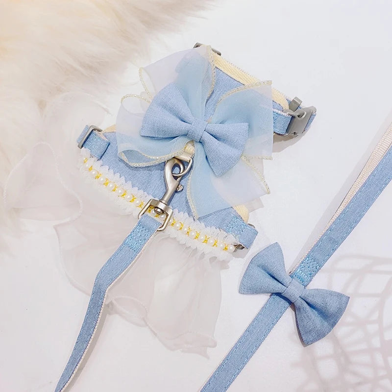 Dog Cat Harness Leash Set Adjustable Lace Bowknot Pet Harnesses Cute Puppy Dog Princess Dress Skirt Walking Lead Chihuahua York