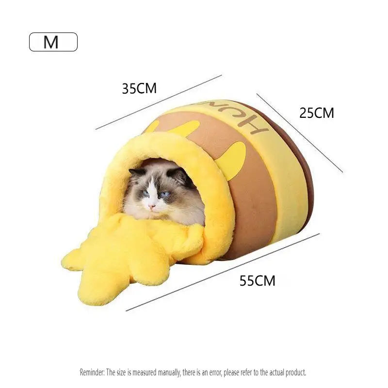 Honey Pot Cat Cave Bed, Soft Rebound Sponge Pet Nest with Removable & Washable Cushion, Cute Cartoon Design for Small Cats Pets