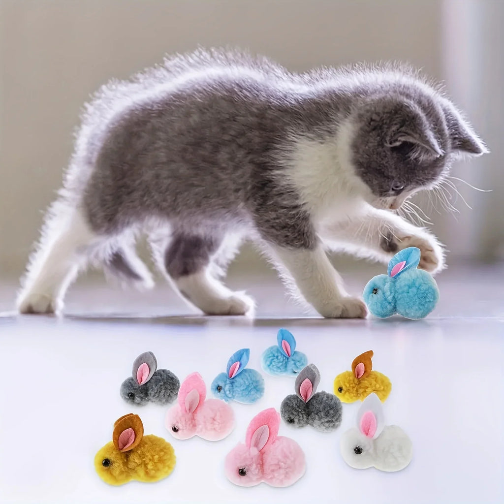10pcs Color Random Plush Bunny Cat Toys Soft Interactive Cat Toy Rabbit Balls Colourful Soft and Cute Plush Cat Toy Balls